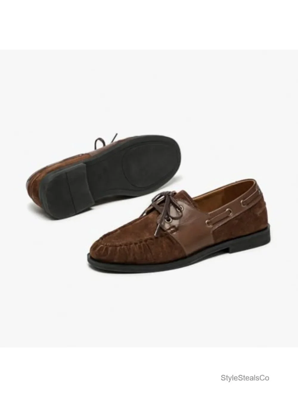 Genuine Leather Suede Boat Loafers, Lace Up Mocc Slip On Walking Shoes